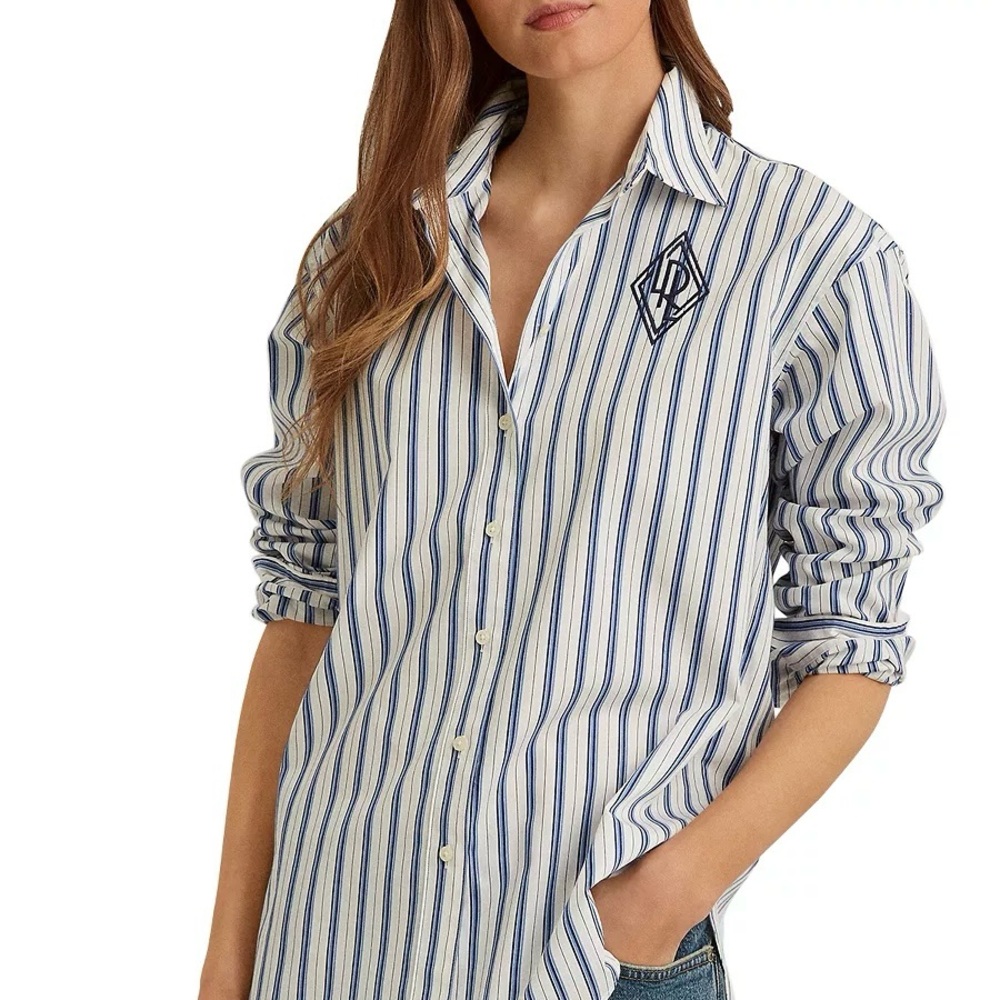 LAUREN RALPH LAUREN WOMAN Kotta Shirt Women's PLUS SIZE 2X Blue White Stripe NWT - Picture 2 of 12